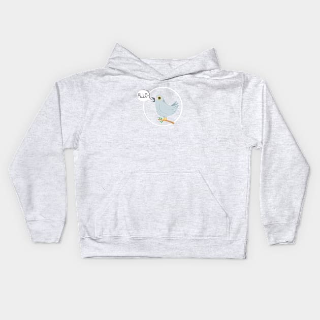 Cute Bird saying hello cartoon design Kids Hoodie by Cuteful